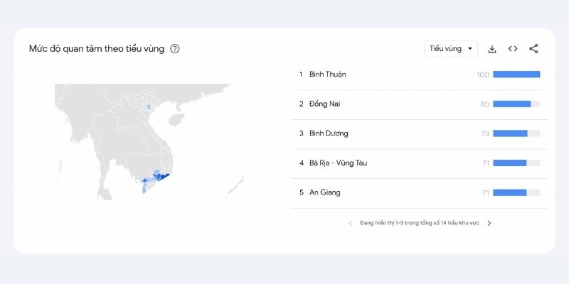 Độ quan tâm Vn86 theo địa lý